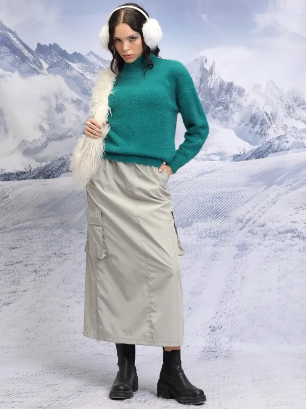  Tokyo Talkies Women Teal Turtle Neck Sweaters