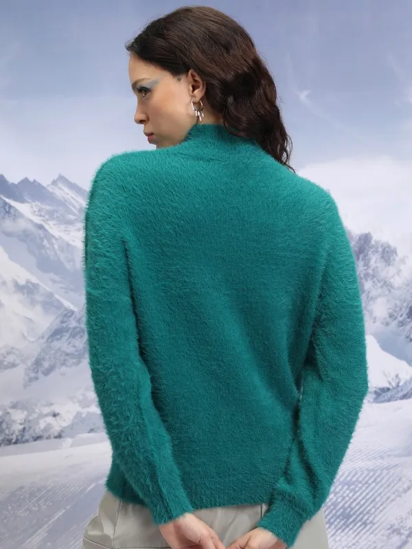  Tokyo Talkies Women Teal Turtle Neck Sweaters