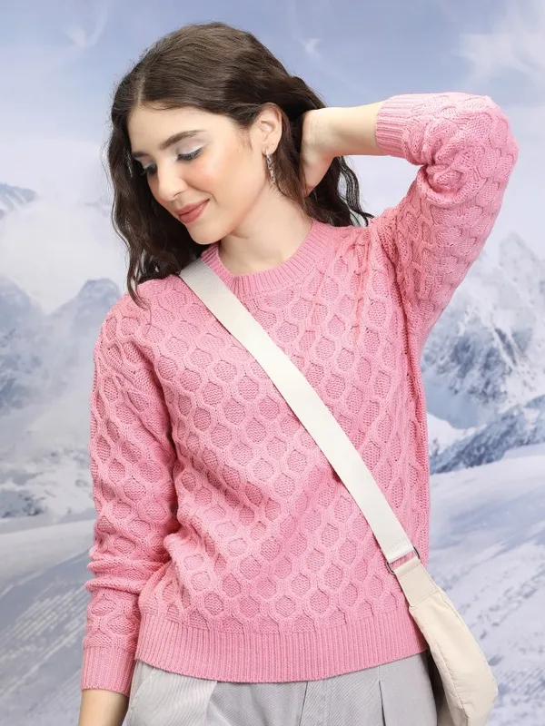  Tokyo Talkies Women Pink Round Neck Sweaters