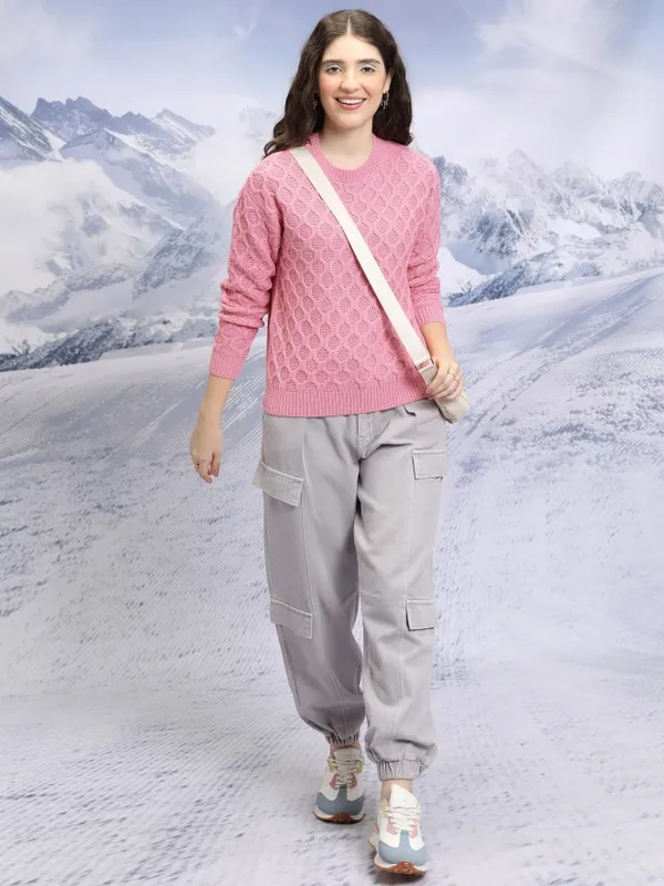  Tokyo Talkies Women Pink Round Neck Sweaters