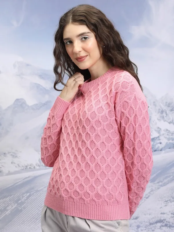  Tokyo Talkies Women Pink Round Neck Sweaters