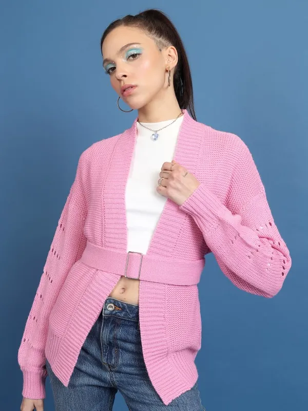 Tokyo Talkies Women Pink V Neck Sweaters