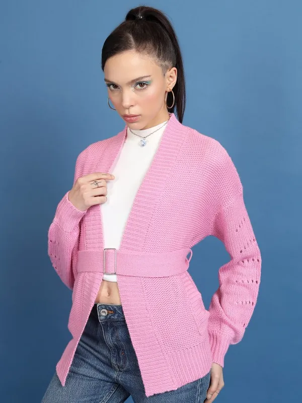 Tokyo Talkies Women Pink V Neck Sweaters