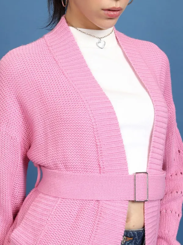 Tokyo Talkies Women Pink V Neck Sweaters