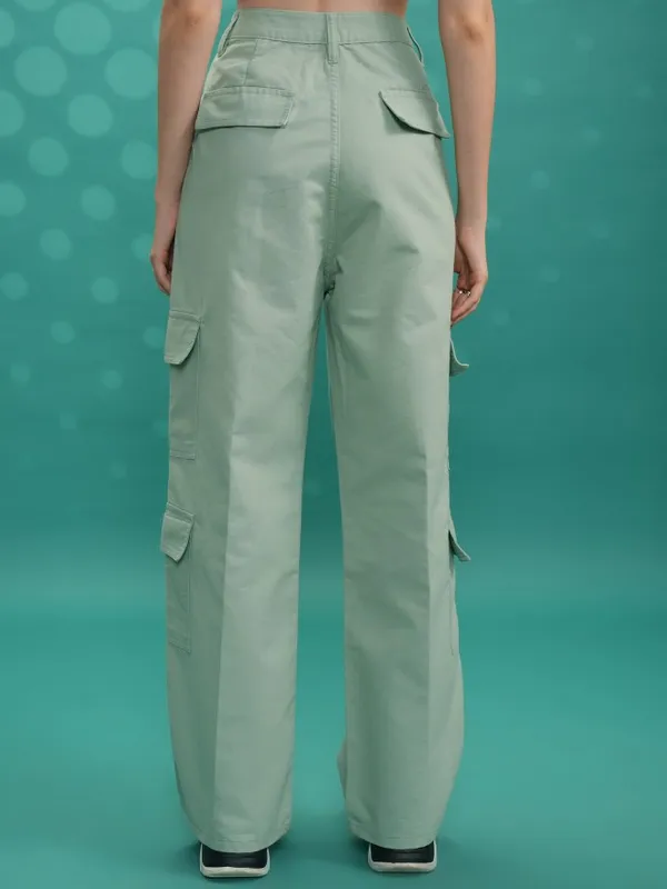  Tokyo Talkies Women Blue Solid Straight Fit Casual Trousers