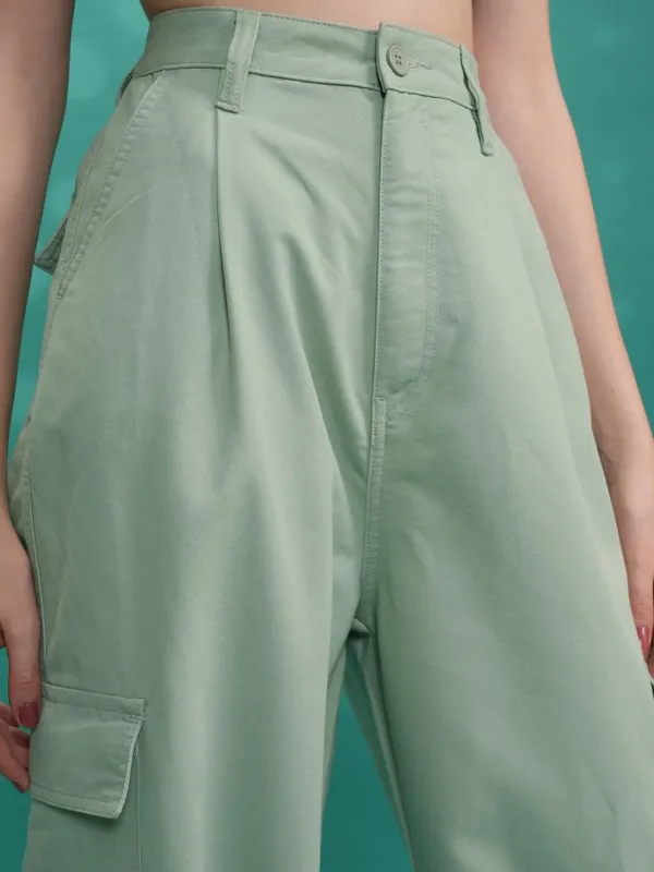 Tokyo Talkies Women Blue Solid Straight Fit Casual Trousers