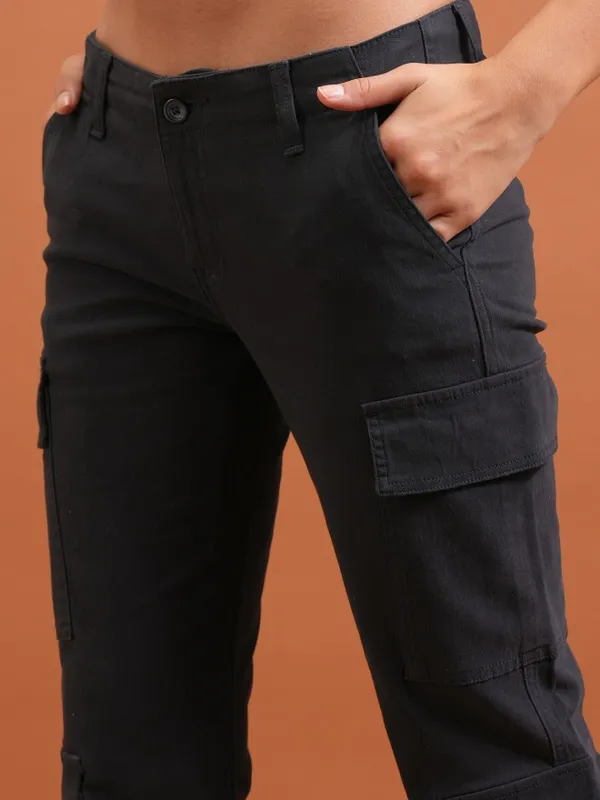  Tokyo Talkies Women Navy Blue Solid Flared Casual Trousers