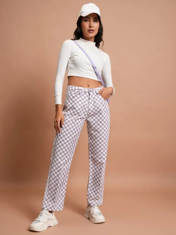 Tokyo Talkies Women Lavender Printed Flared Casual Trouser