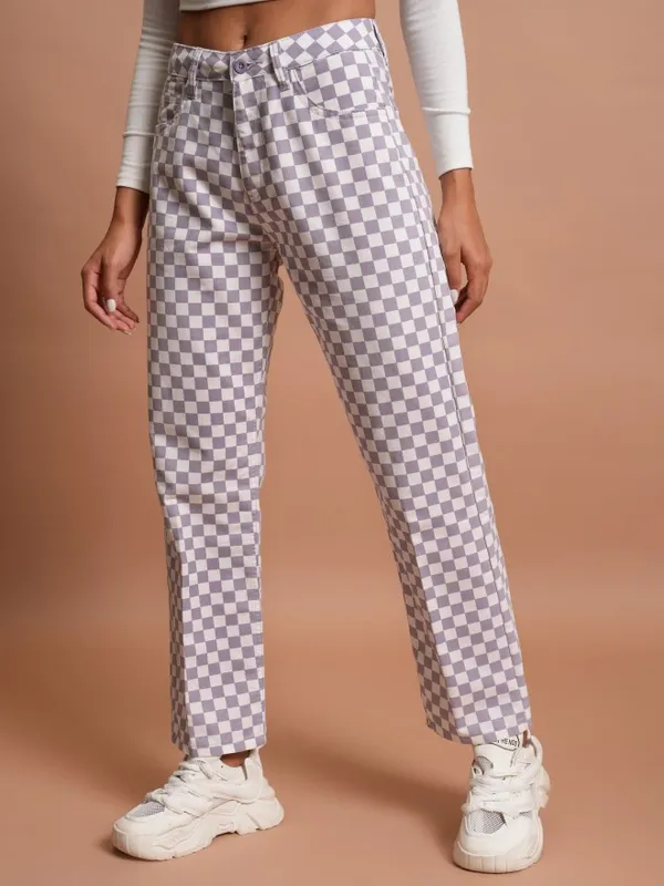 Tokyo Talkies Women Lavender Printed Flared Casual Trouser