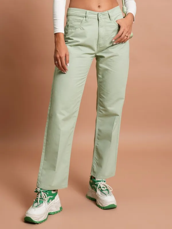 Tokyo Talkies Women Green Solid Flared Casual Trousers