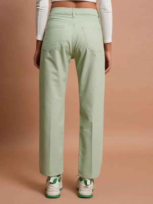  Tokyo Talkies Women Green Solid Flared Casual Trousers