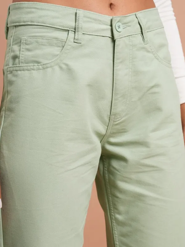  Tokyo Talkies Women Green Solid Flared Casual Trousers