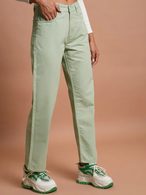  Tokyo Talkies Women Green Solid Flared Casual Trousers