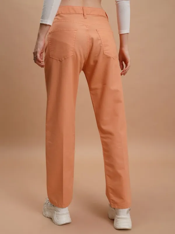  Tokyo Talkies Women Orange Solid Flared Casual Trousers
