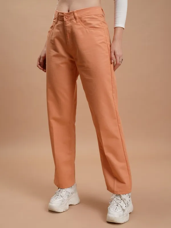  Tokyo Talkies Women Orange Solid Flared Casual Trousers