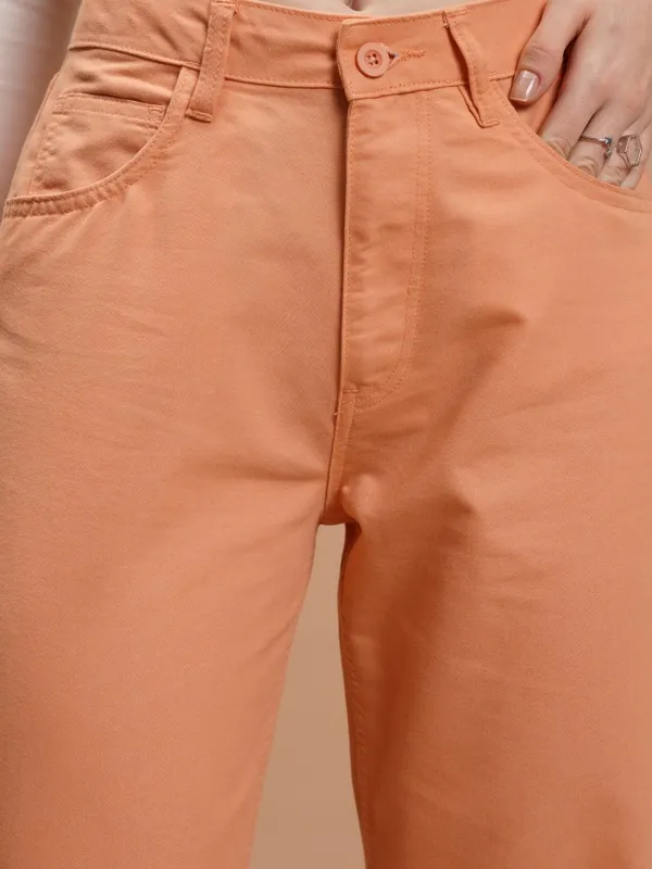  Tokyo Talkies Women Orange Solid Flared Casual Trousers