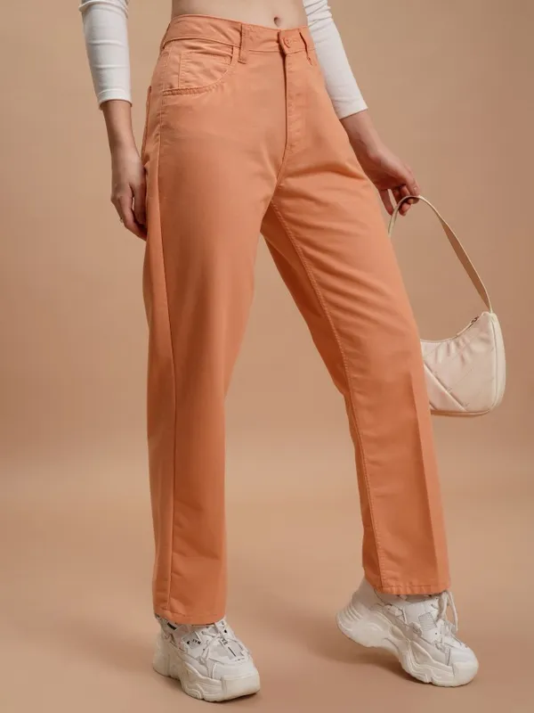  Tokyo Talkies Women Orange Solid Flared Casual Trousers