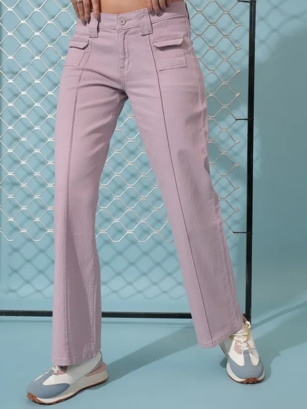 Tokyo Talkies Women Burgundy Solid Regular Fit Casual Trousers
