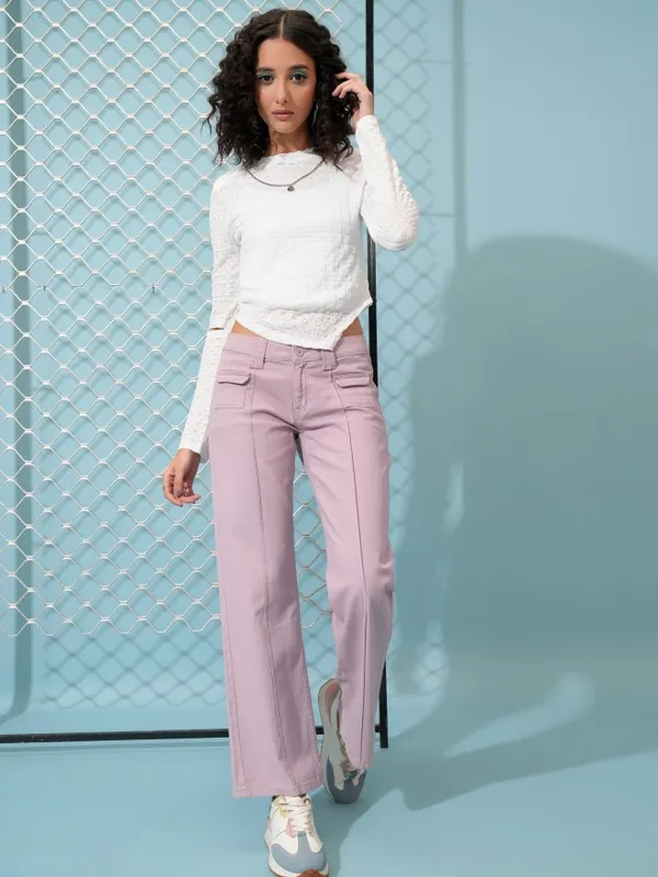  Tokyo Talkies Women Burgundy Solid Regular Fit Casual Trousers