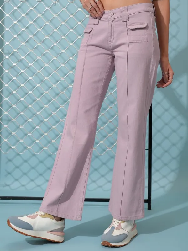  Tokyo Talkies Women Burgundy Solid Regular Fit Casual Trousers