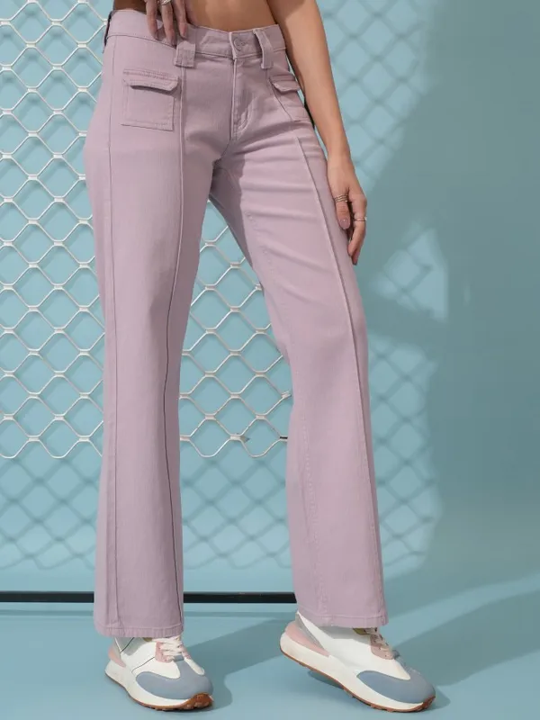  Tokyo Talkies Women Burgundy Solid Regular Fit Casual Trousers