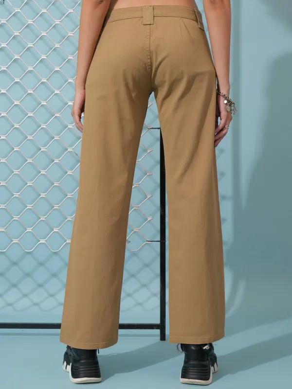  Tokyo Talkies Women Beige Solid Regular Fit Casual Trousers