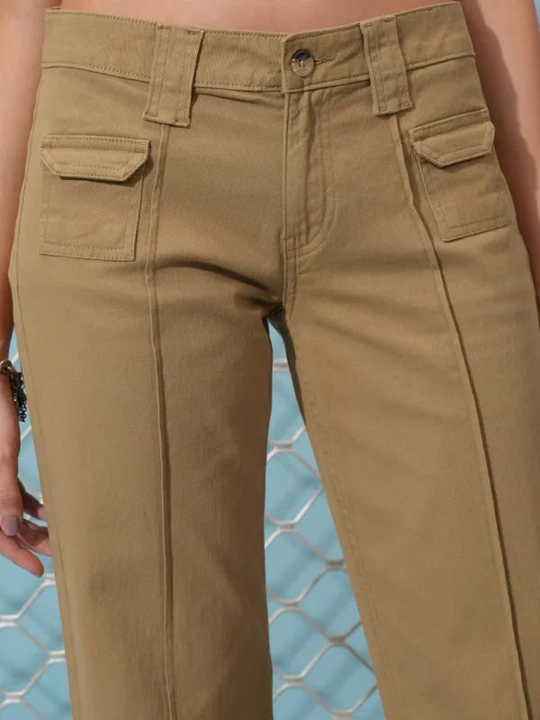  Tokyo Talkies Women Beige Solid Regular Fit Casual Trousers