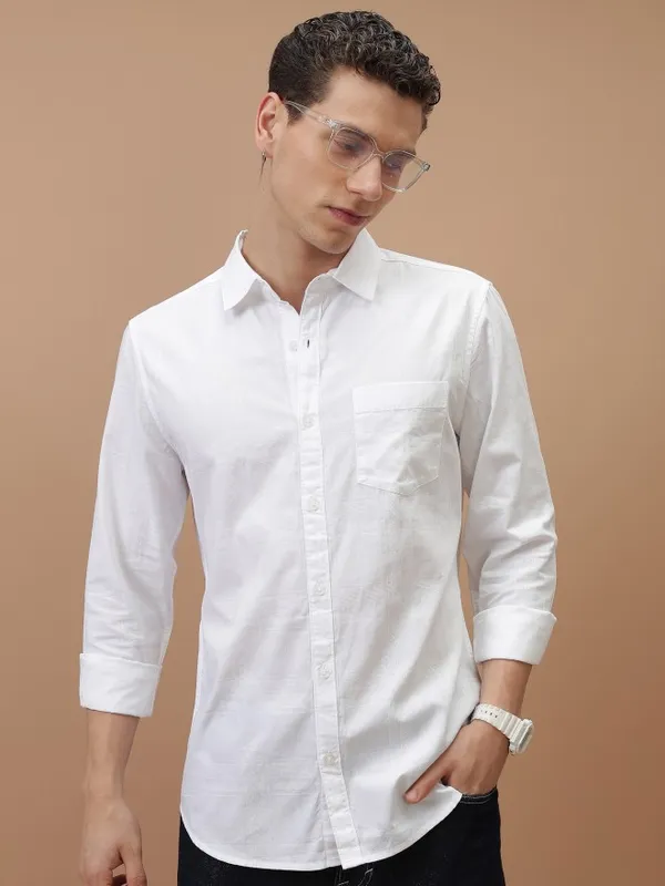  Ketch Men White Checked Slim Fit Casual Shirts