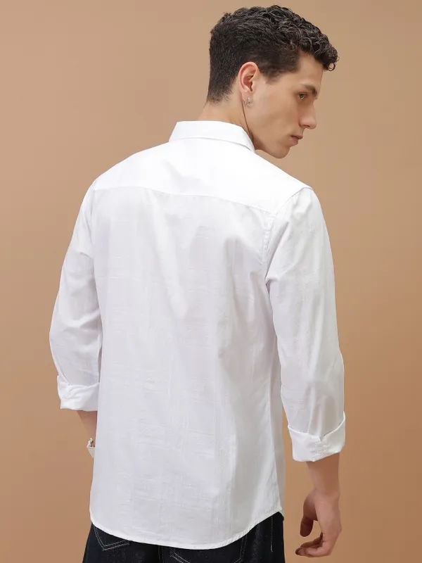  Ketch Men White Checked Slim Fit Casual Shirts