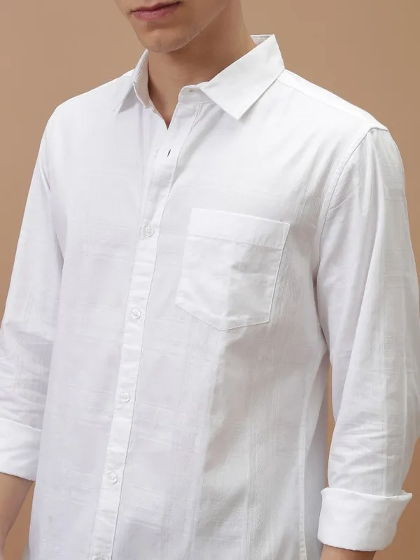  Ketch Men White Checked Slim Fit Casual Shirts