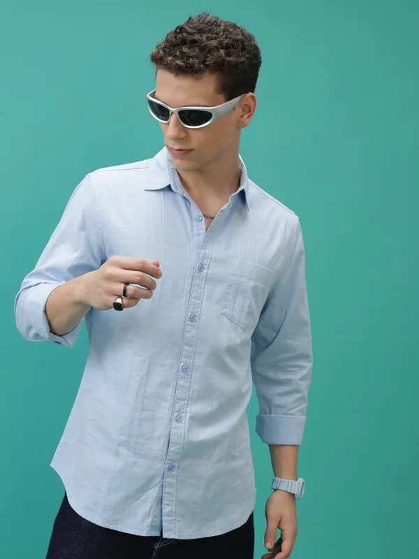  Ketch Men Blue Checked Slim Fit Casual Shirts