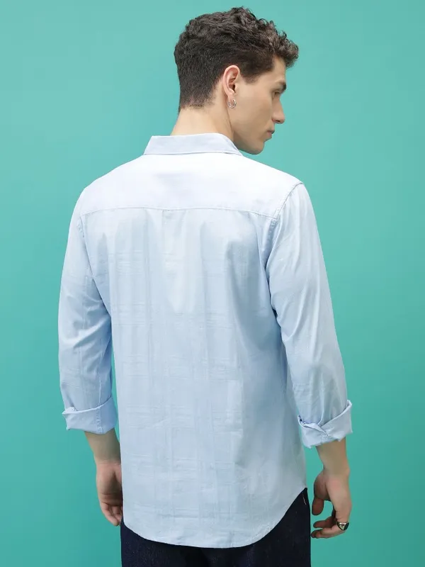  Ketch Men Blue Checked Slim Fit Casual Shirts