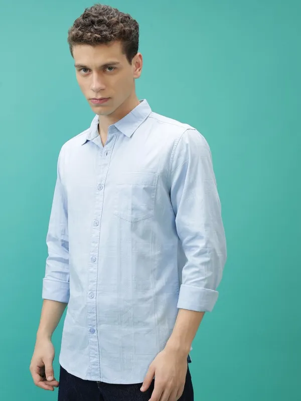  Ketch Men Blue Checked Slim Fit Casual Shirts