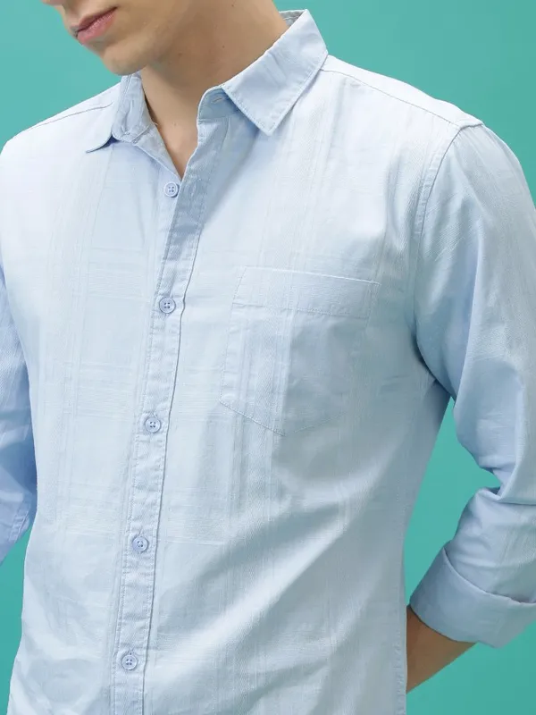 Ketch Men Blue Checked Slim Fit Casual Shirts