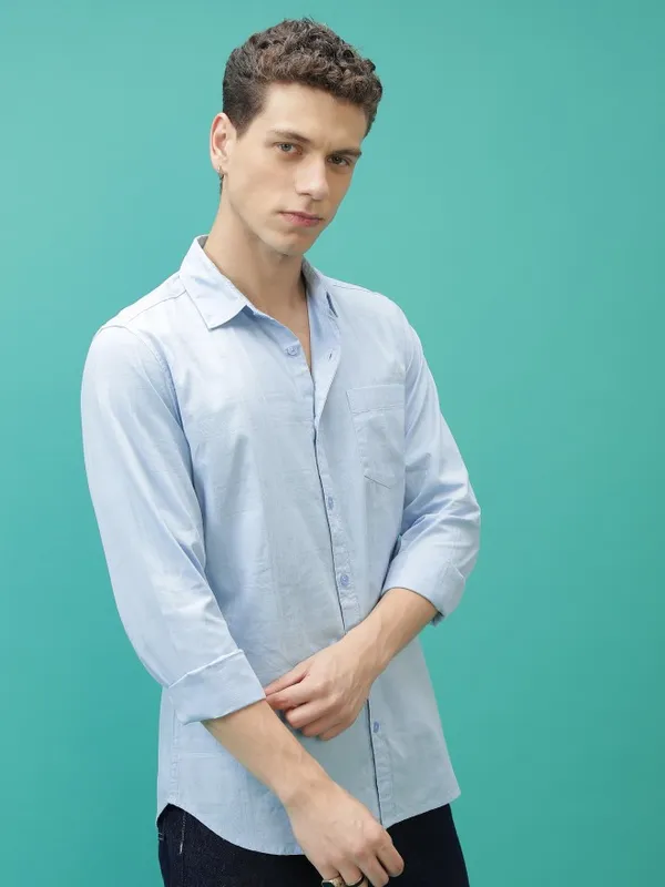  Ketch Men Blue Checked Slim Fit Casual Shirts