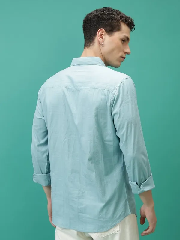  Ketch Men Turquoise Checked Slim Fit Casual Shirts