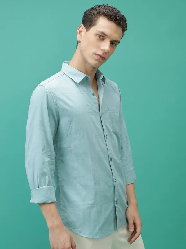  Ketch Men Turquoise Checked Slim Fit Casual Shirts