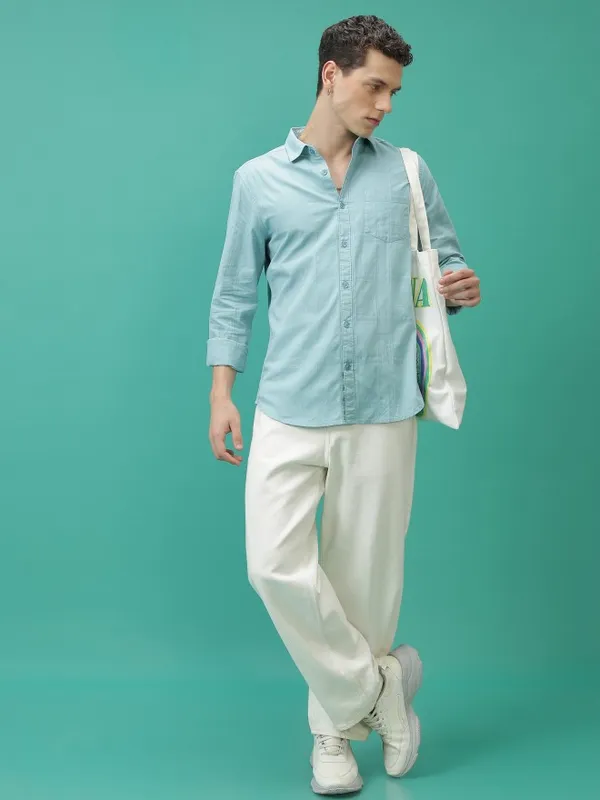  Ketch Men Turquoise Checked Slim Fit Casual Shirts