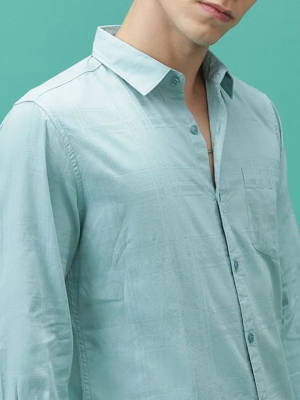  Ketch Men Turquoise Checked Slim Fit Casual Shirts