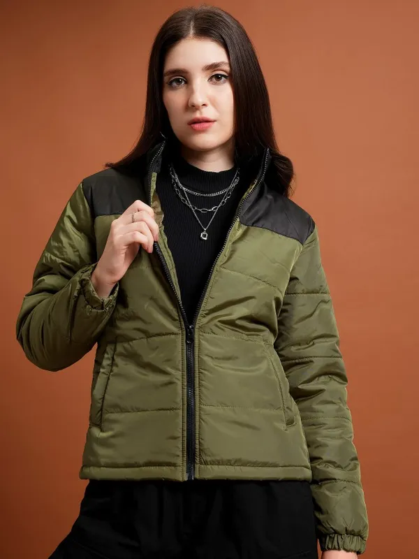  Tokyo Talkies Women Olive Puffer Jacket Jackets