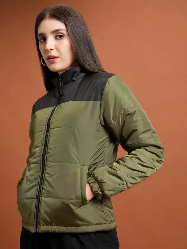  Tokyo Talkies Women Olive Puffer Jacket Jackets