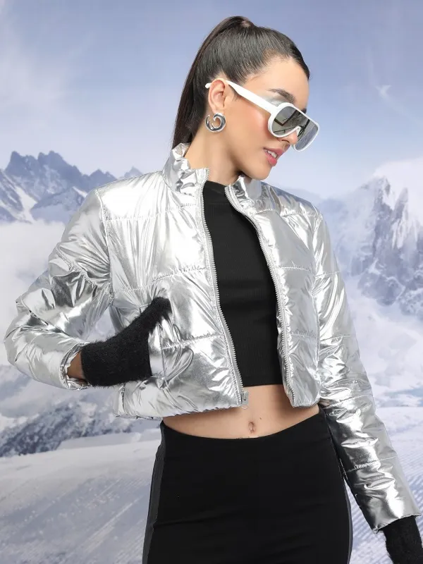  Tokyo Talkies Women Silver Puffer Jacket Jackets