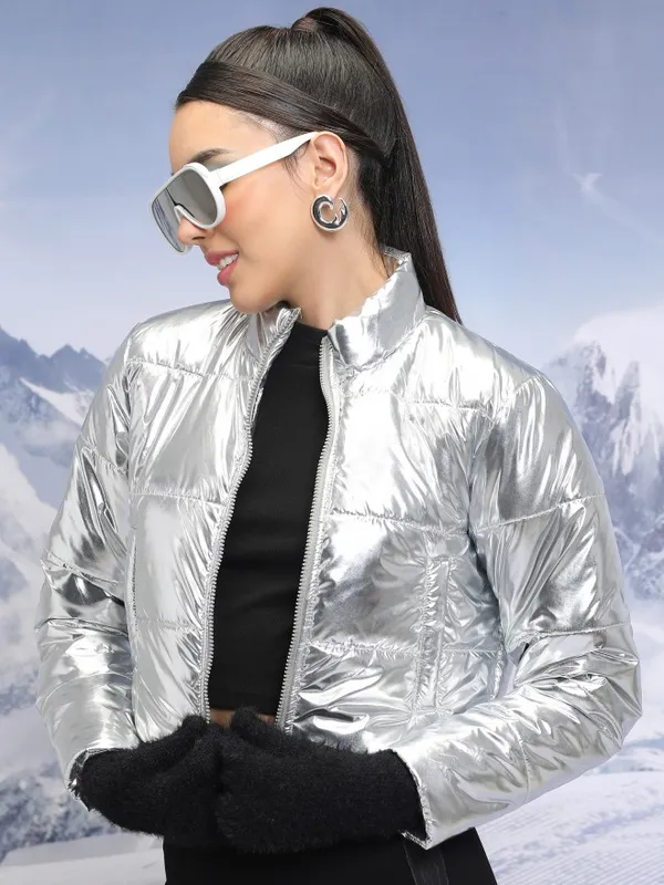  Tokyo Talkies Women Silver Puffer Jacket Jackets