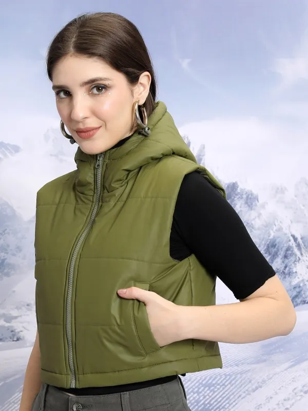  Tokyo Talkies Women Olive Puffer Jacket Jackets