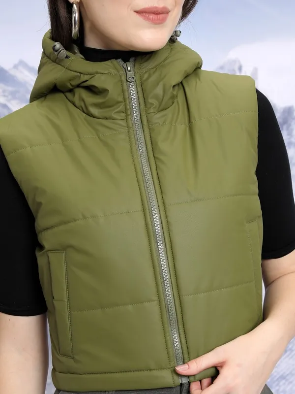  Tokyo Talkies Women Olive Puffer Jacket Jackets