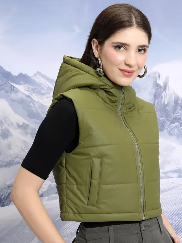  Tokyo Talkies Women Olive Puffer Jacket Jackets