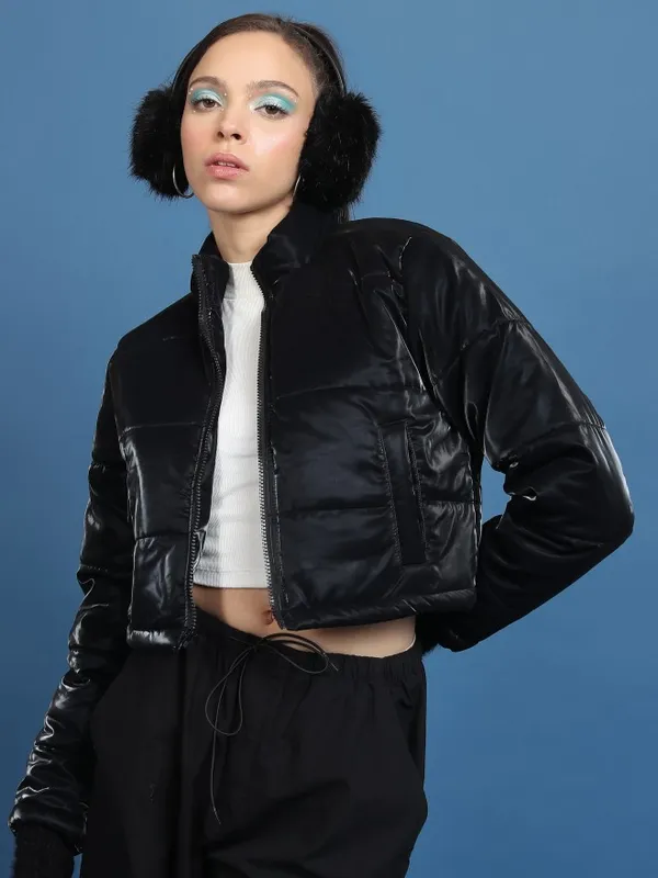  Tokyo Talkies Women Black Puffer Jacket Jackets