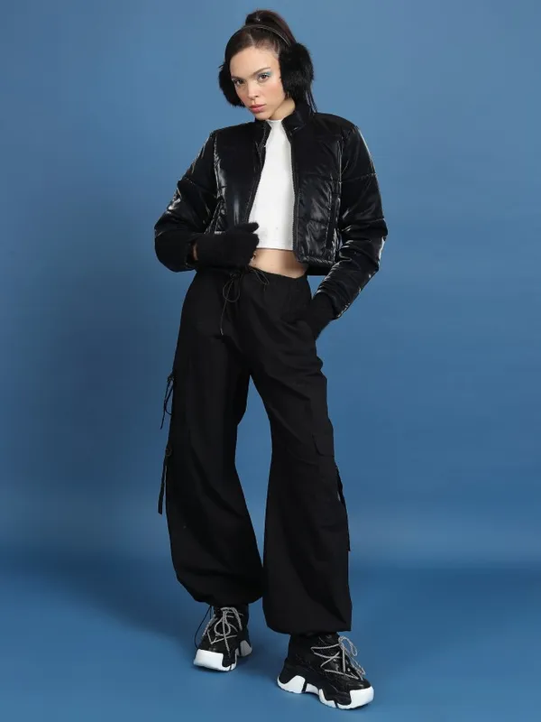  Tokyo Talkies Women Black Puffer Jacket Jackets
