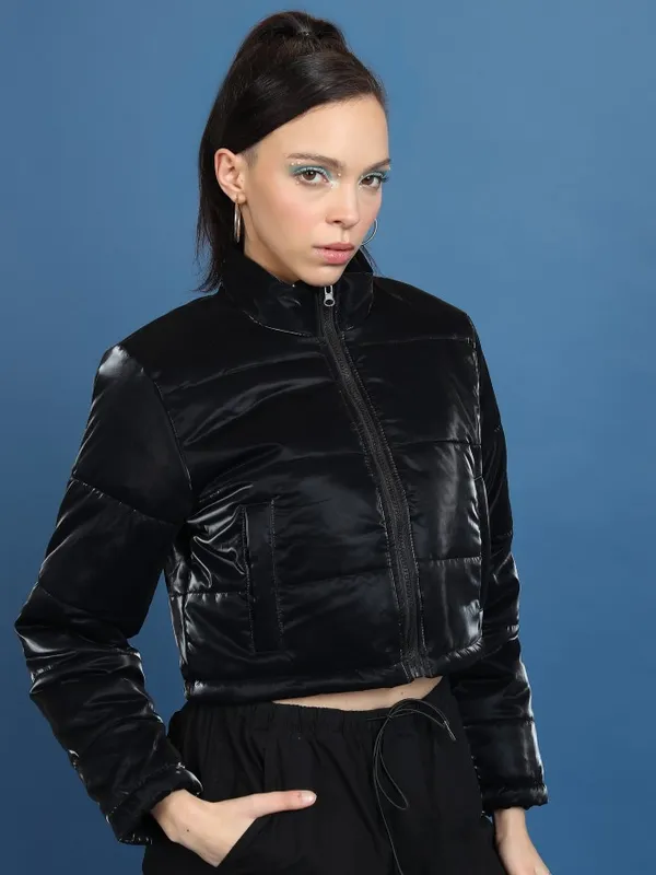  Tokyo Talkies Women Black Puffer Jacket Jackets