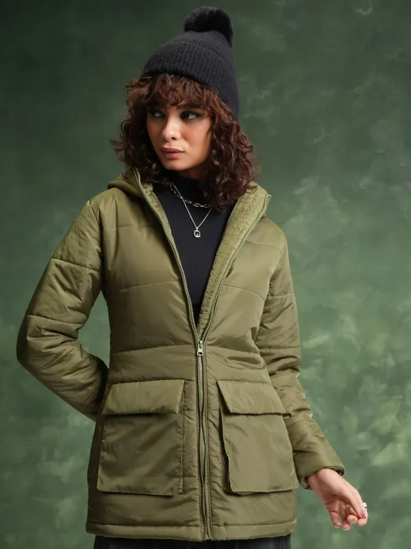  Tokyo Talkies Women Olive Puffer Jacket Jackets